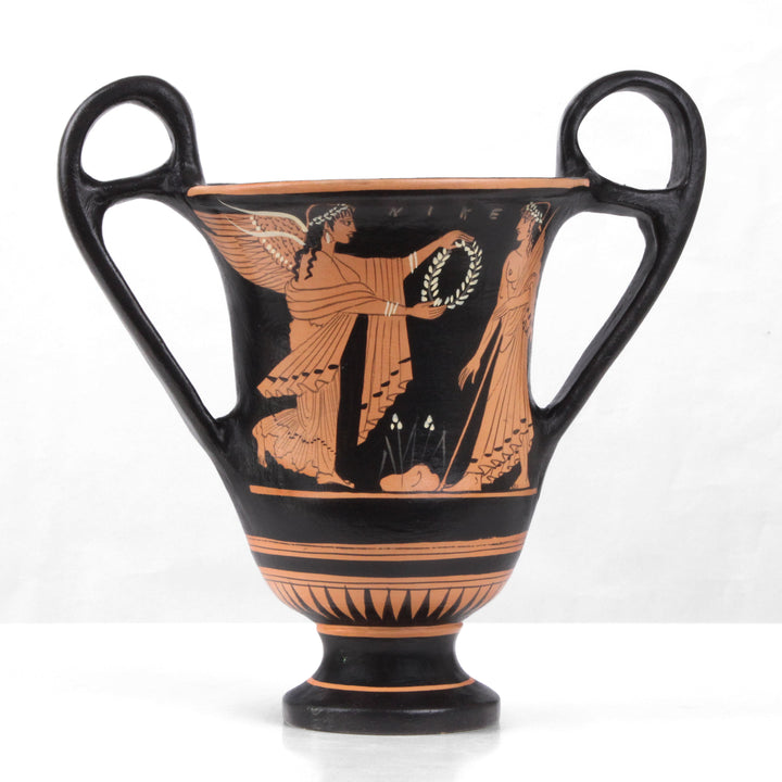 Antike griechische rotfigurige Kantharos Vase mit Nike und Zeus