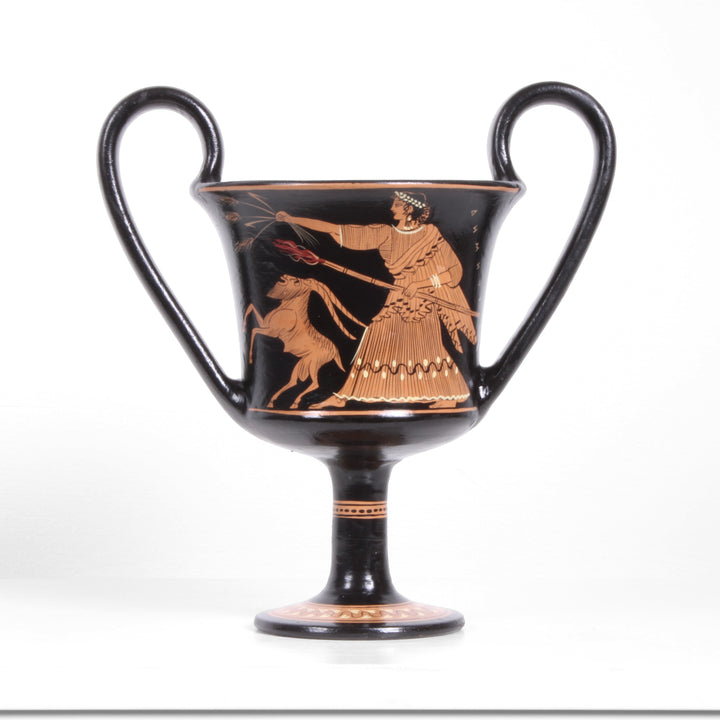 Antike griechische rotfigurige Kantharos Vase mit Demeter und Athena