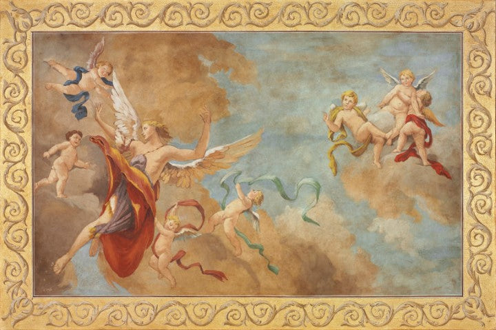 Engel und Putten fliegend Fresko Gemälde