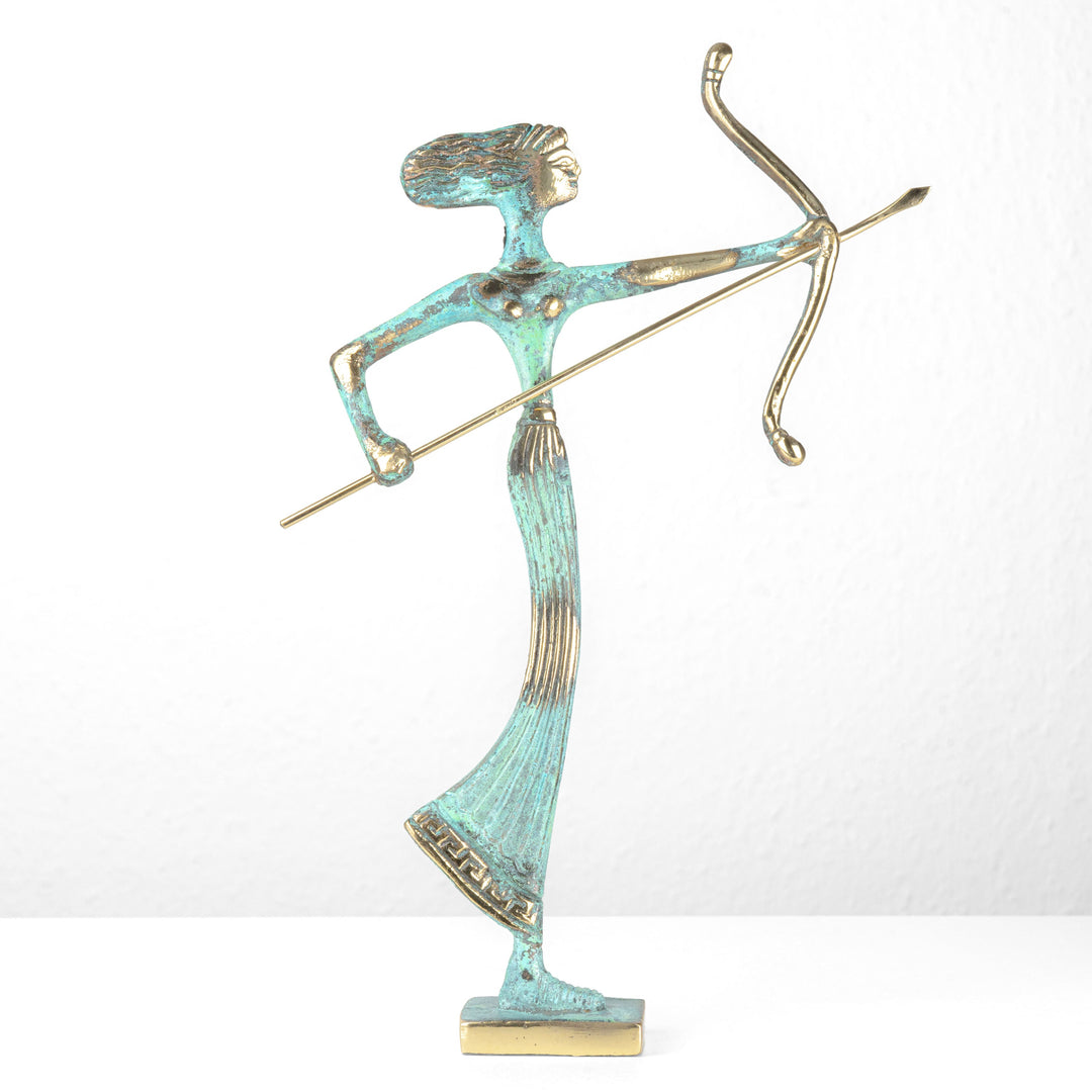 Artemis Statue — Griechische Göttin der Jagd mit Bogen (Klein, Messingskulptur)