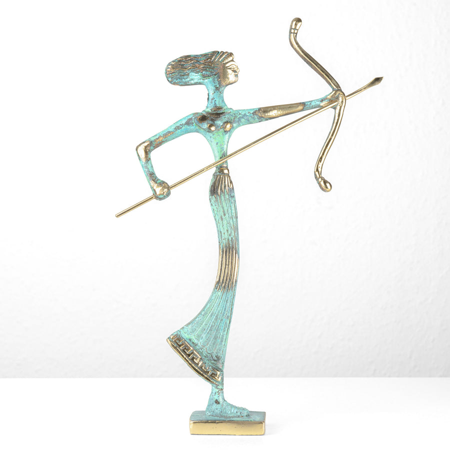 Artemis Statue — Griechische Göttin der Jagd mit Bogen (Klein, Messingskulptur)