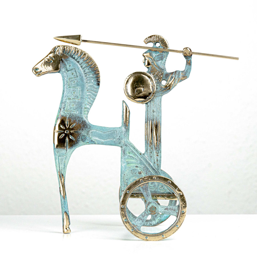 Athene – Streitwagen mit Speer und Schild (Messing Skulptur)