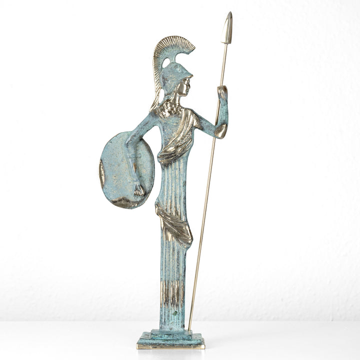 Athene – mit Speer und Schild (Messing Skulptur)