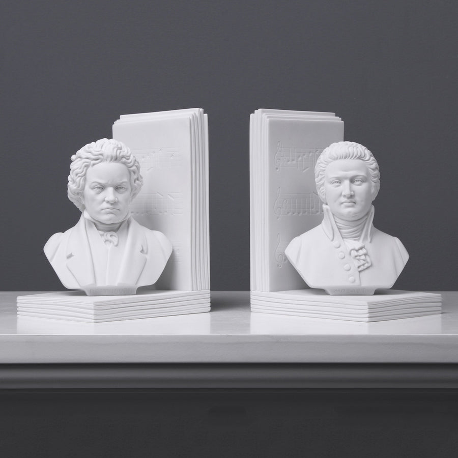 Beethoven und Mozart Büste Buchstütze im Paar