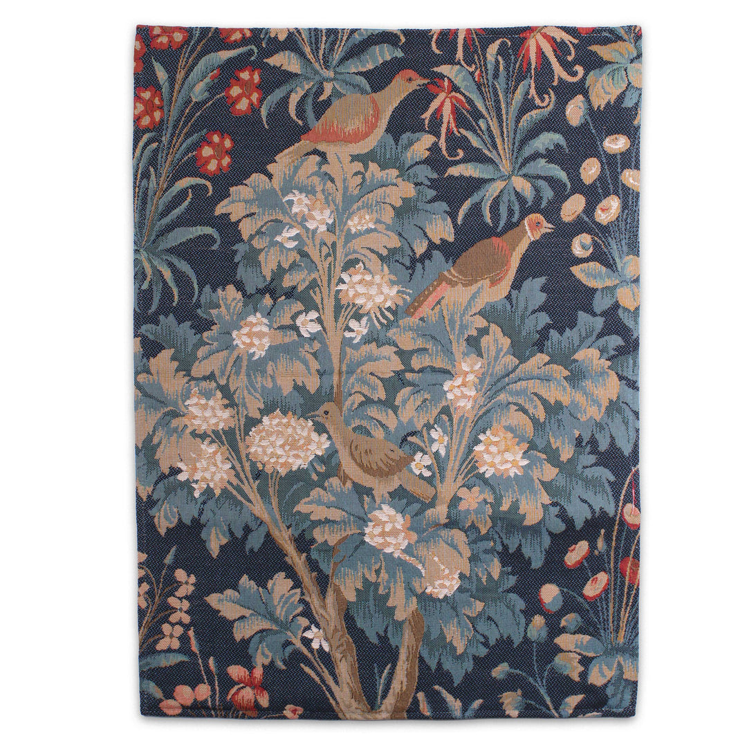 Grüner Gobelin Wandteppich – Vögel im Baum (Jacquard gewebt)