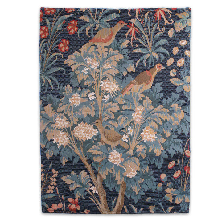Grüner Gobelin Wandteppich – Vögel im Baum (Jacquard gewebt)
