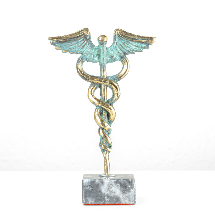 Kaduzeus Statue — Symbol für Medizin & Heilung (Messingskulptur)