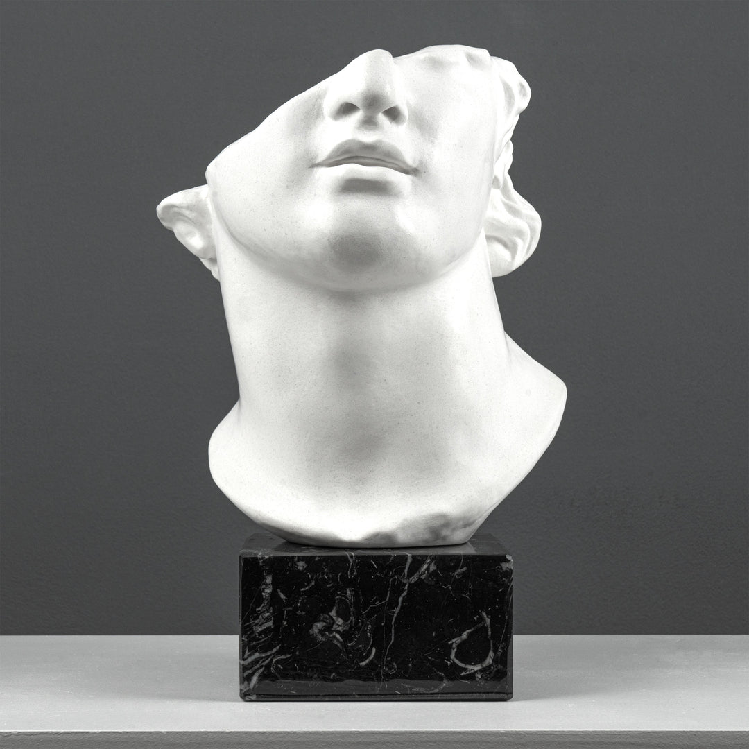 Apollo Bustenfragment Skulptur auf Schwarzem Marmorsockel (Kolossaler Kopf eines Jünglings)