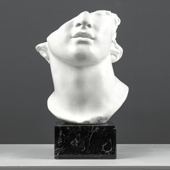 Apollo Bustenfragment Skulptur auf Schwarzem Marmorsockel (Kolossaler Kopf eines Jünglings)
