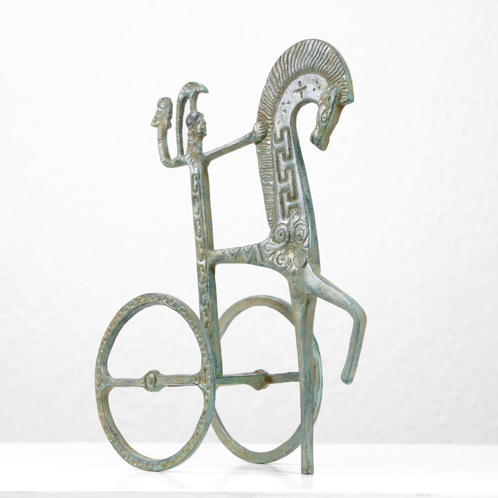 Griechischer Streitwagen mit Pferden – Bronze Skulptur