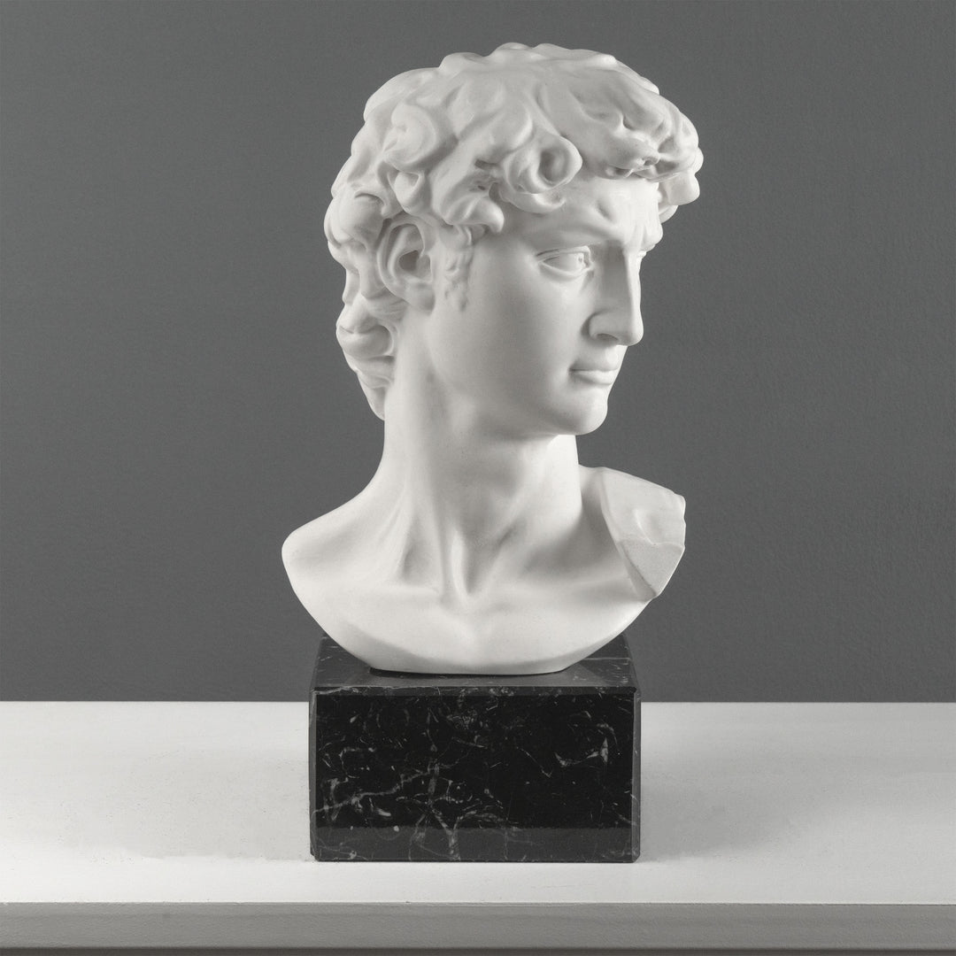 David Büste von Michelangelo mit schwarzem Marmorsockel (Groß)