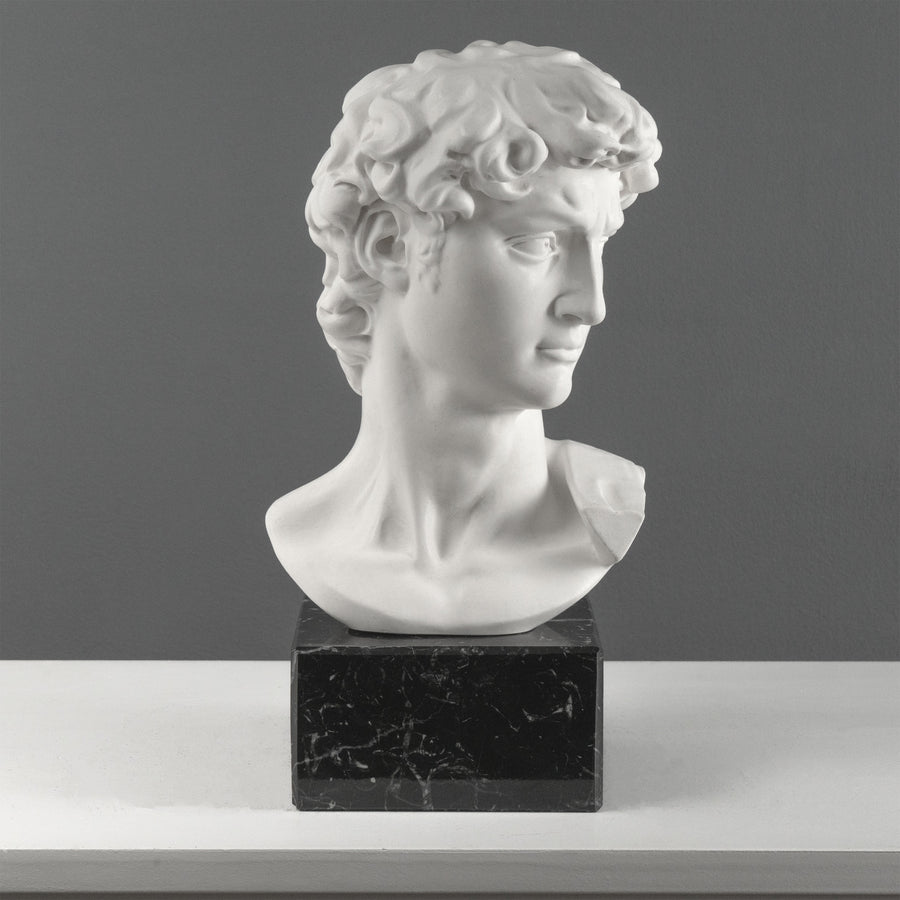David Büste von Michelangelo mit schwarzem Marmorsockel (Groß)