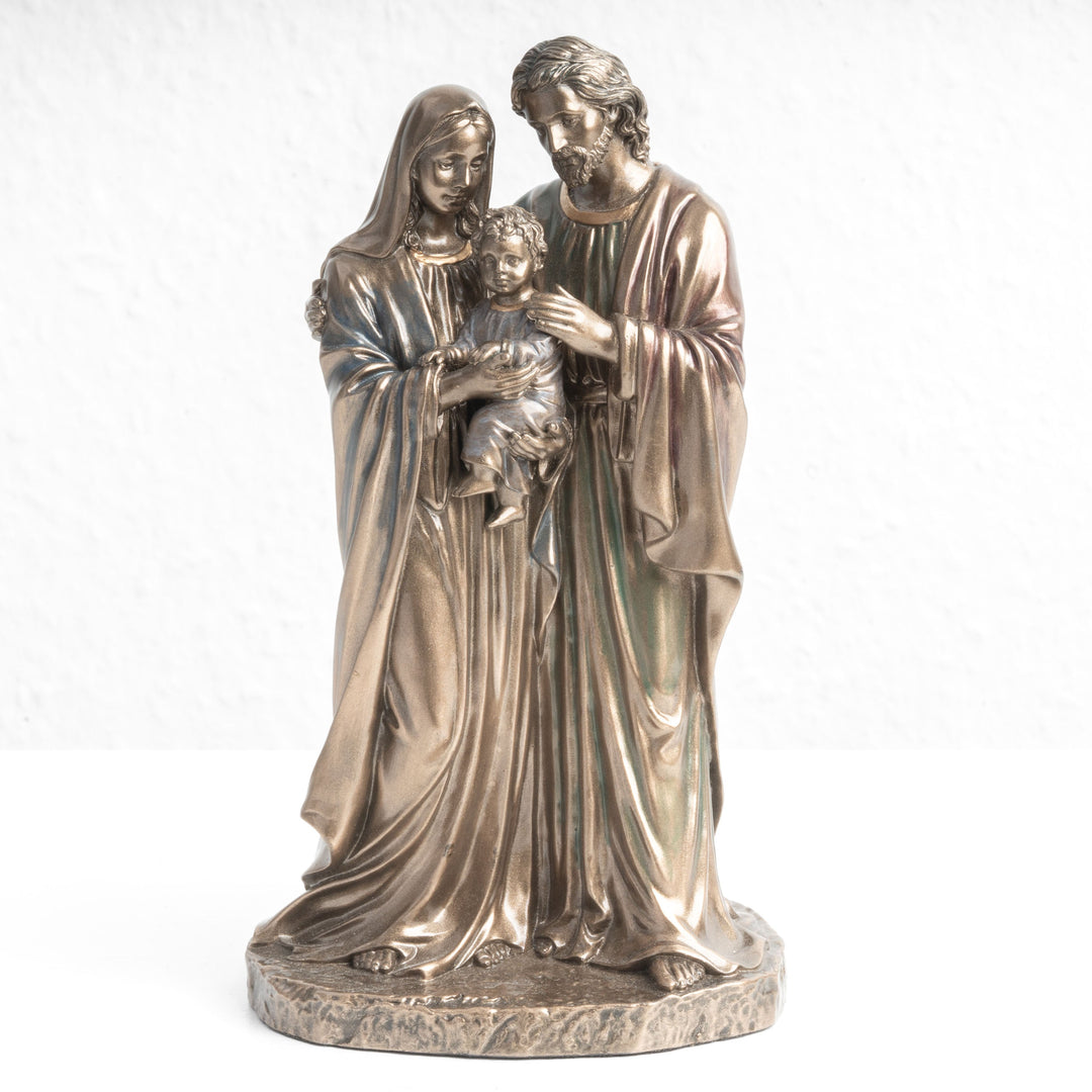 Heilige Familie Statue – Beschützer christlicher Familien (Bronzierte Skulptur aus Kunstharz)