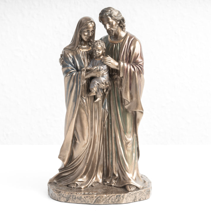 Heilige Familie Statue – Beschützer christlicher Familien (Bronzierte Skulptur aus Kunstharz)