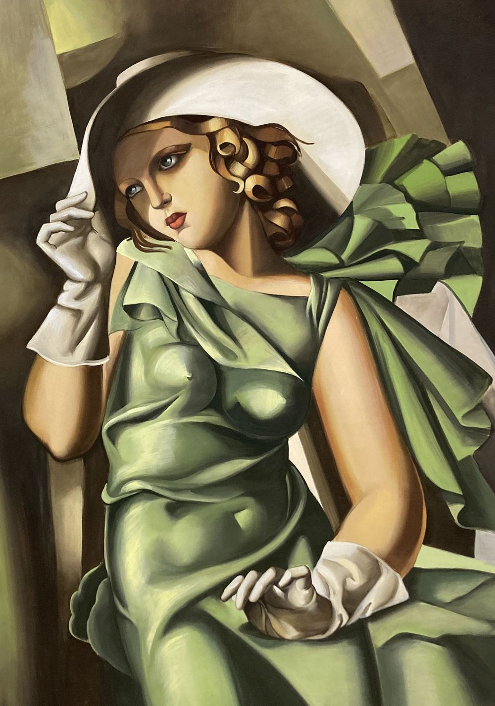 Dame in Grün Zeitgenössisches Fresko Gemälde von Tamara de Lempicka