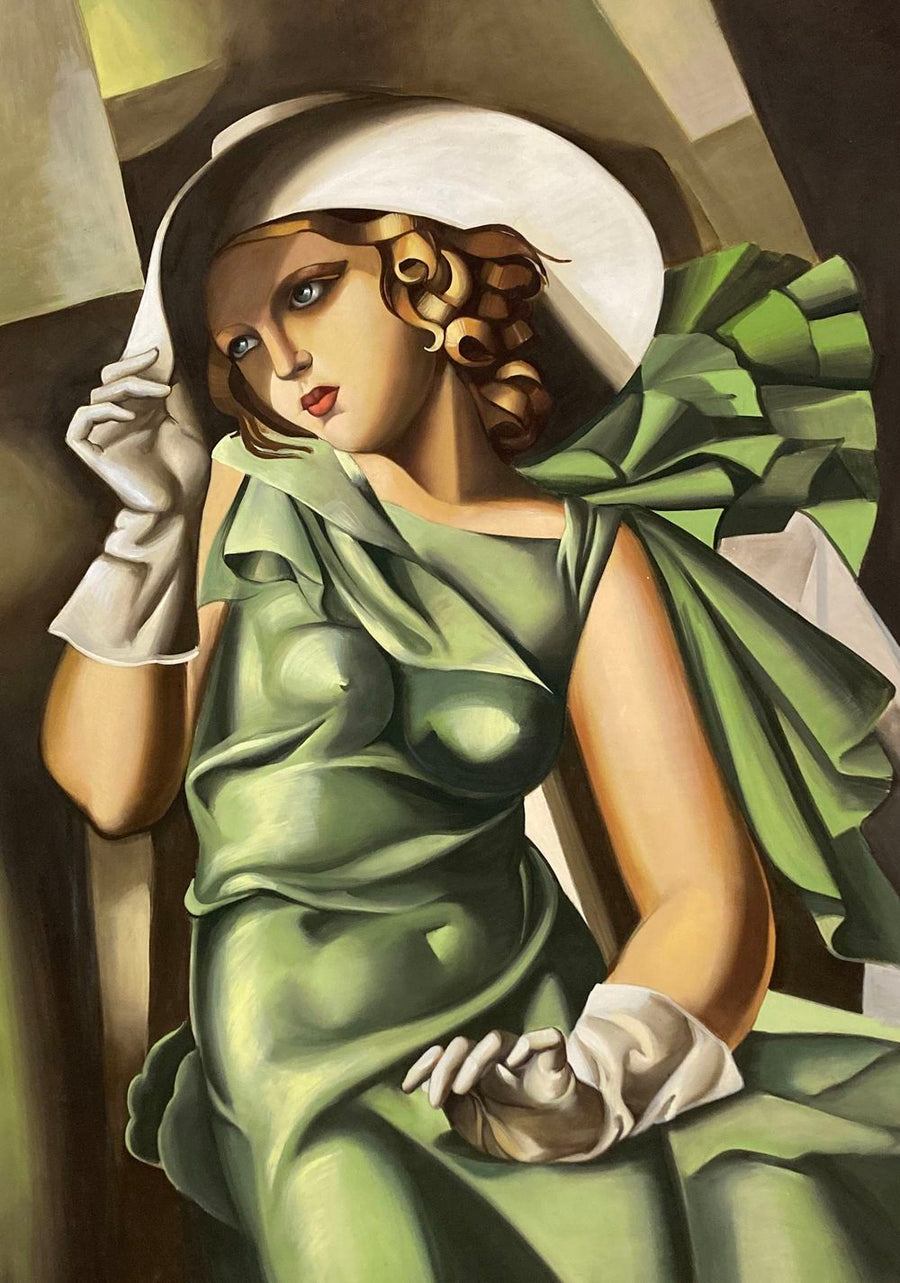 Dame in Grün Zeitgenössisches Fresko Gemälde von Tamara de Lempicka