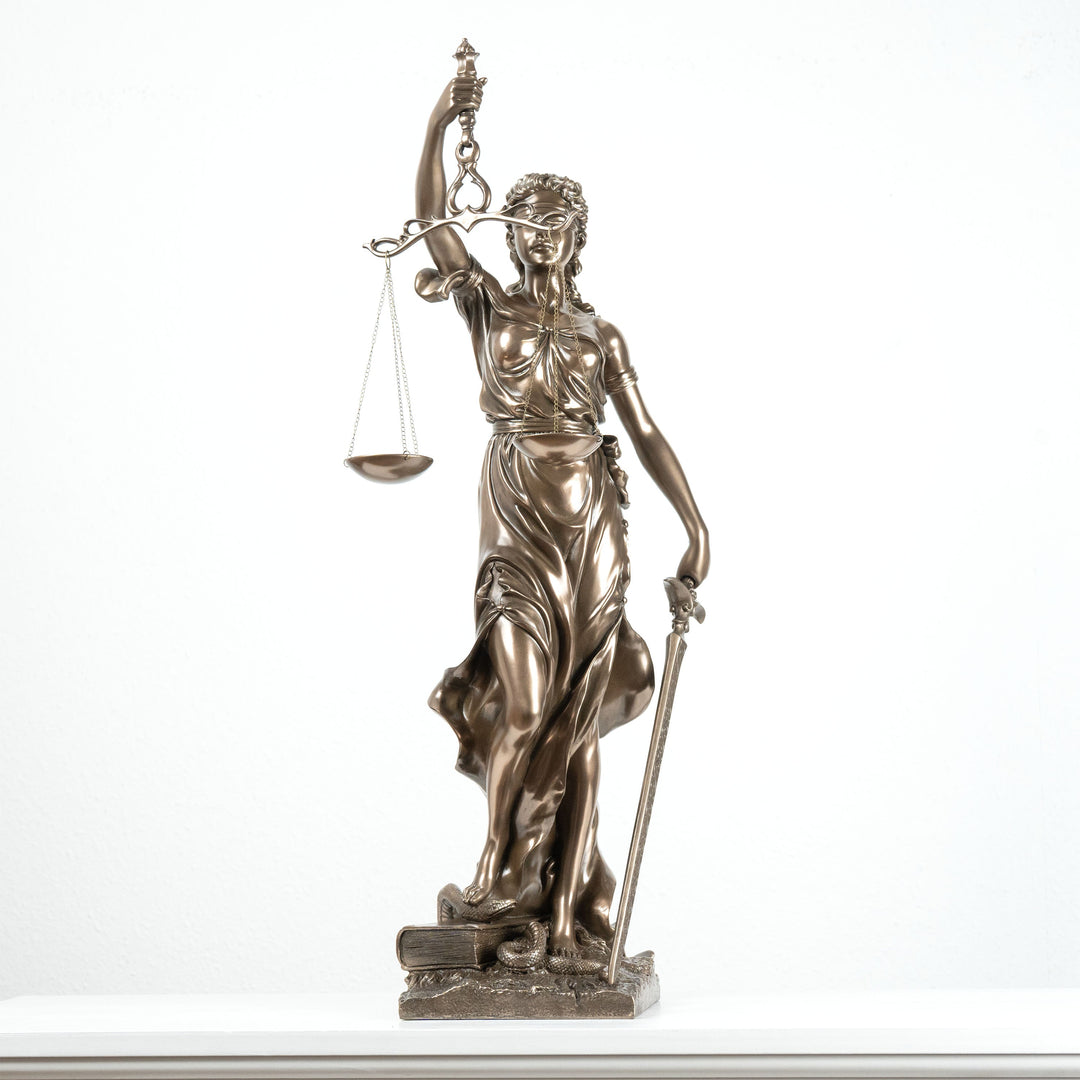 Justitia Statue (Groß, Bronzierte Skulptur aus Kunstharz)