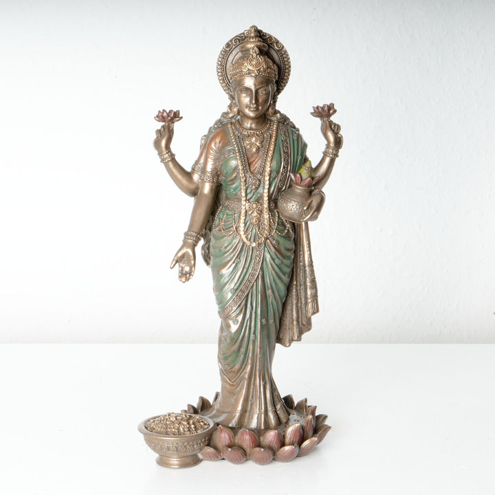 Lakshmi Gottin Statue – Symbol des Wohlstands (Bronzierte Kunstharzskulptur)