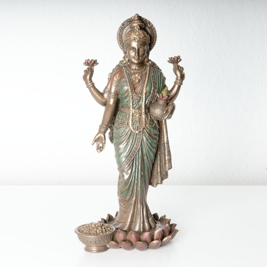Lakshmi Gottin Statue – Symbol des Wohlstands (Bronzierte Kunstharzskulptur)