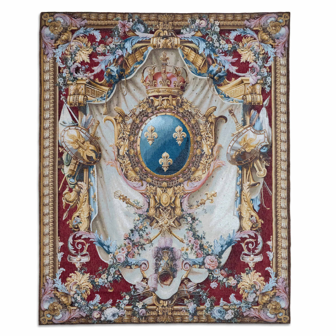 Großes Wappen – Gobelin Wandteppich (Jacquard gewebt) – Roter Hintergrund