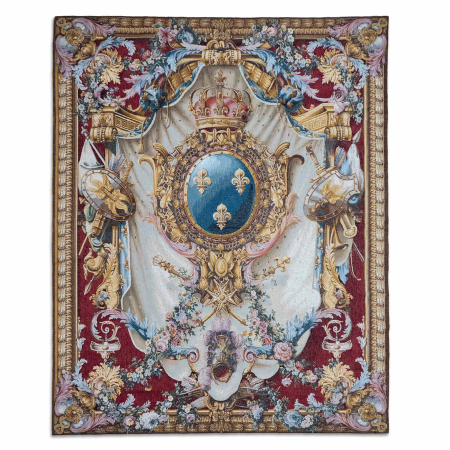 Großes Wappen – Gobelin Wandteppich (Jacquard gewebt) – Roter Hintergrund