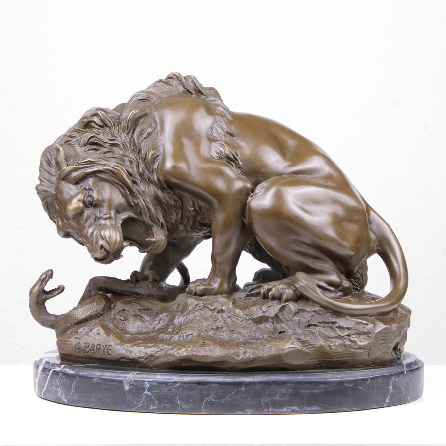 Löwe mit Schlange Statue (Antoine-Louis Barye, Bronze, Wachsguss)