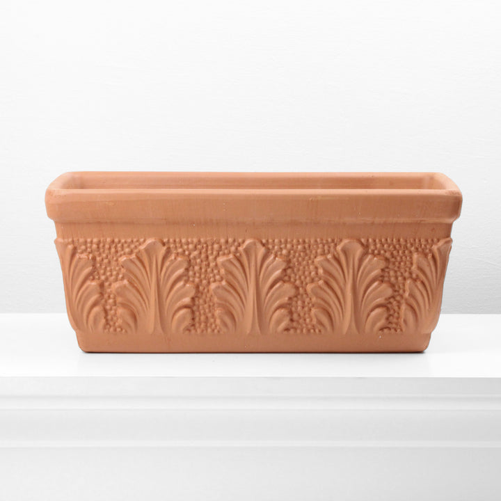 Langer Rechteckiger Terrakotta Pflanzkübel mit Blumendekor