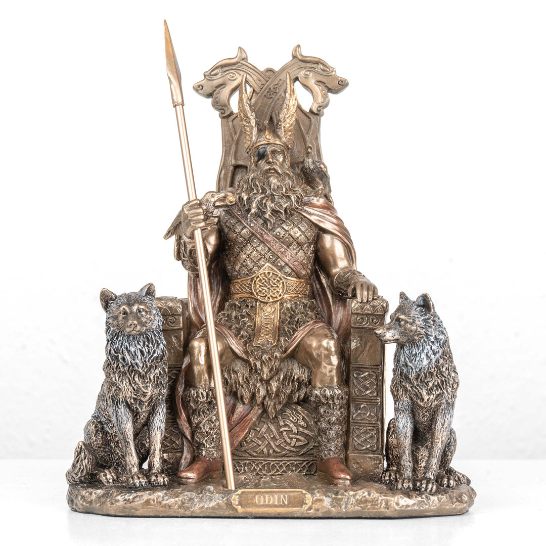 Odin auf seinem Thron Statue — Allvater der nordischen Götter (Kaltgussbronze-Skulptur)