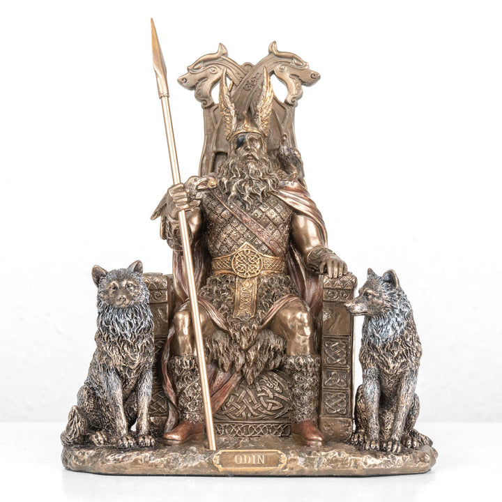 Odin auf seinem Thron Statue — Allvater der nordischen Götter (Kaltgussbronze-Skulptur)