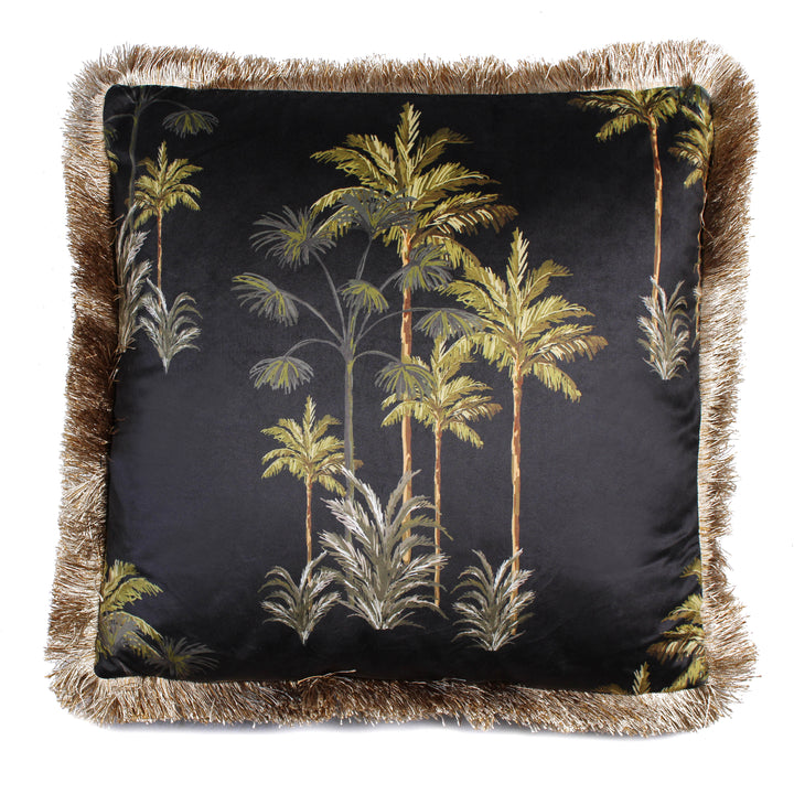 Samtkissen mit Palmenmotiv (Schwarz)