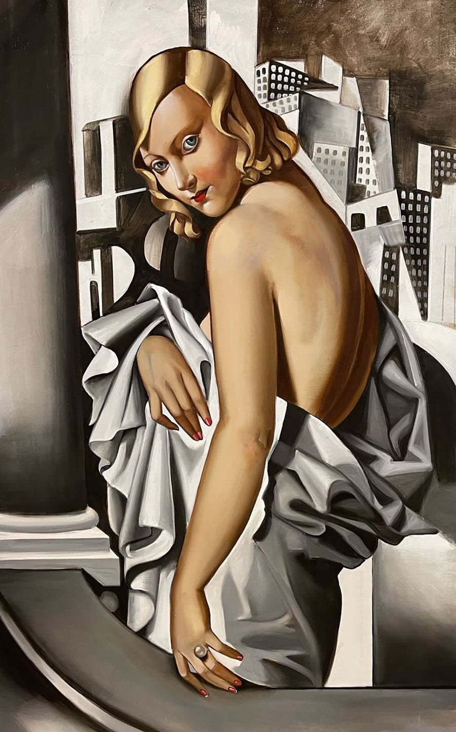 Porträt von Marjorie Ferry Zeitgenössisches Fresko Gemälde von Tamara de Lempicka