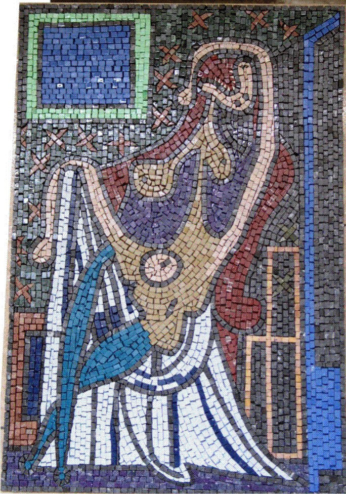 Großer Akt im Roten Sessel Zeitgenössisches Marmor-Mosaik (Picasso)