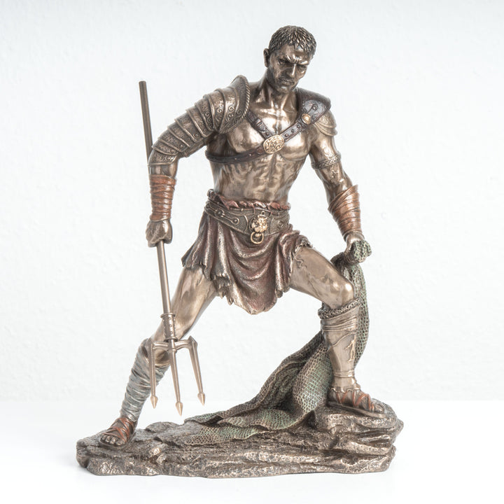 Retiarius Gladiator Statue – Meister von Netz und Dreizack (Bronzierte Skulptur aus Kunstharz)