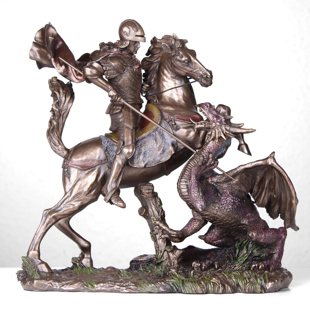 Heiliger Georg Tötet den Drachen (Bronzierte Skulptur aus Kunstharz)