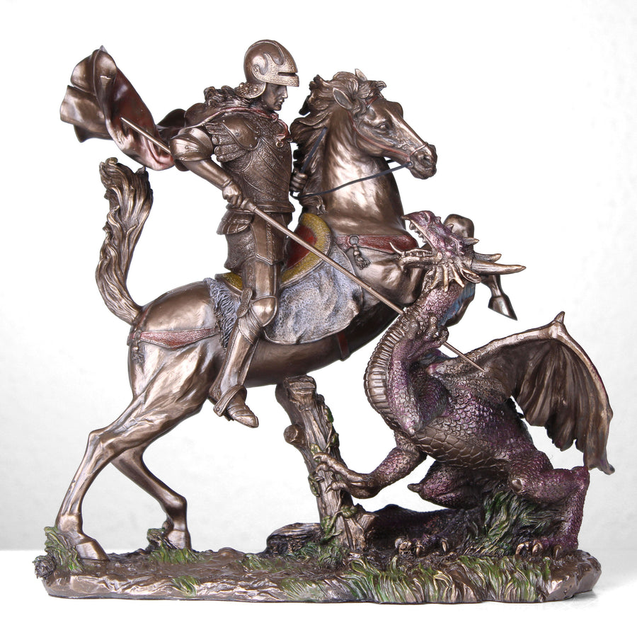 Heiliger Georg Tötet den Drachen (Bronzierte Skulptur aus Kunstharz)