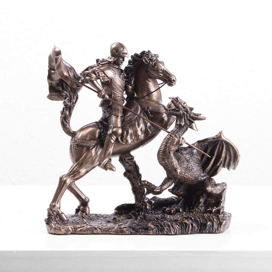 Heiliger Georg besiegt den Drachen (Kleine Kaltguss-Bronze Skulptur)