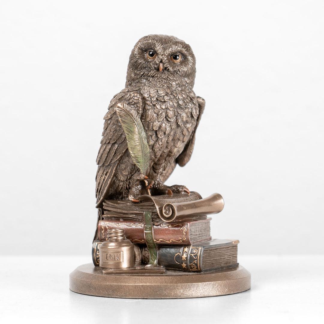 Gelehrte Eule auf Büchern (Kaltgussbronze-Skulptur)