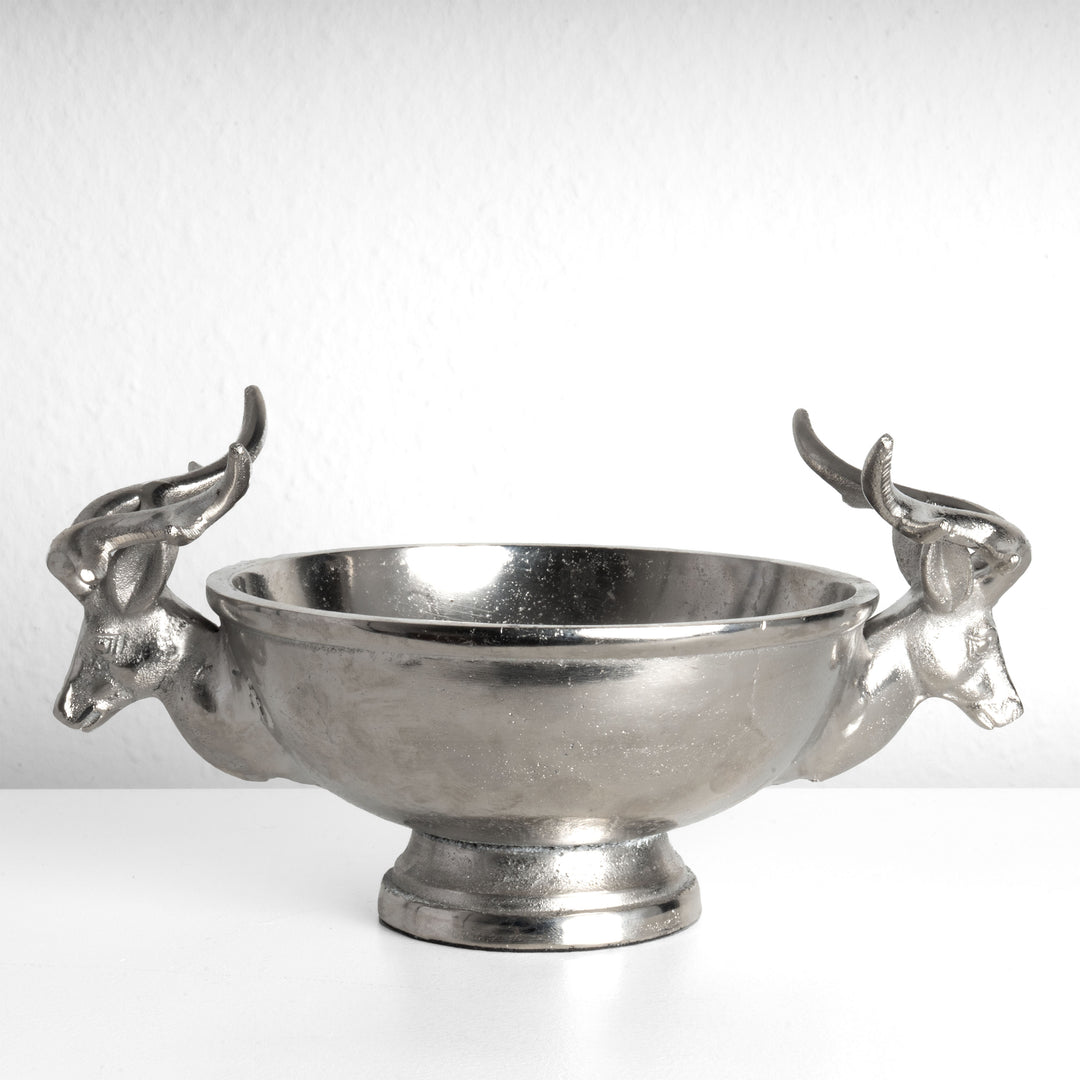 Silberne Dekoschale mit Hirschkopf-Griffen (Klein)