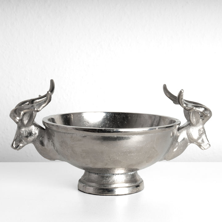 Silberne Dekoschale mit Hirschkopf-Griffen (Klein)