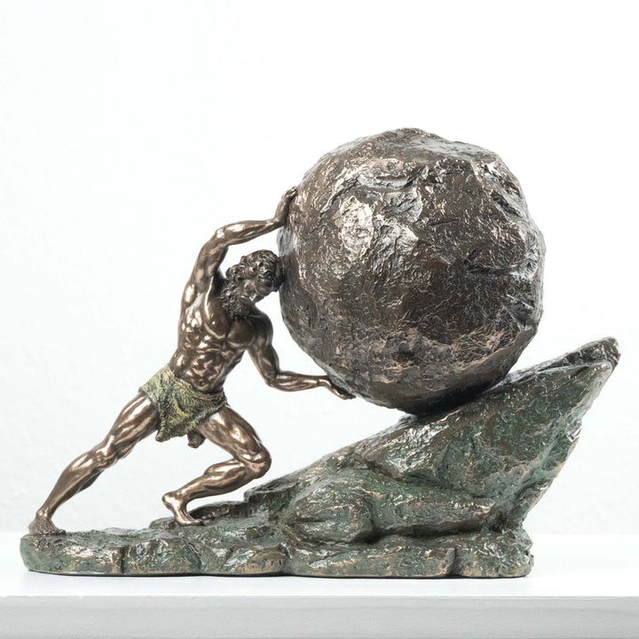 Sisyphus und der Ewige Felsen Statue (Kaltguss-Bronze Skulptur)