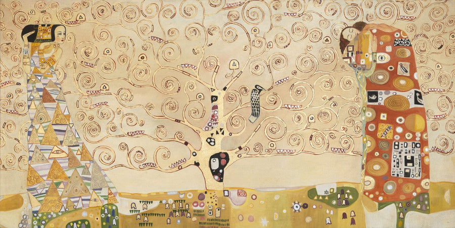 Baum des Lebens Zeitgenössisches Fresko Gemälde von Gustav Klimt (mit Blattgold und Swarovski)