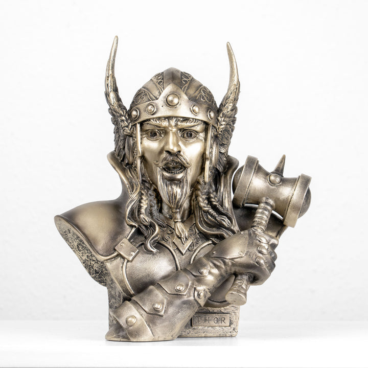 Thor Büste — Nordischer Donnergott mit Mjölnir (Kaltgussbronze-Statue)
