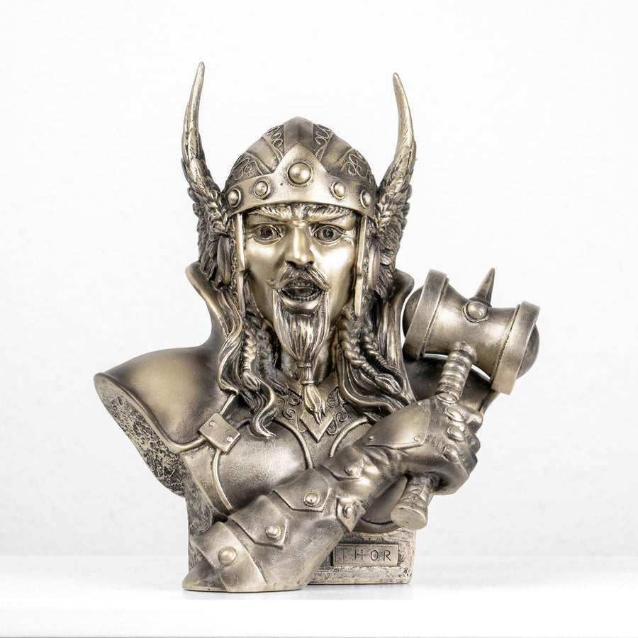 Thor Büste — Nordischer Donnergott mit Mjölnir (Kaltgussbronze-Statue)
