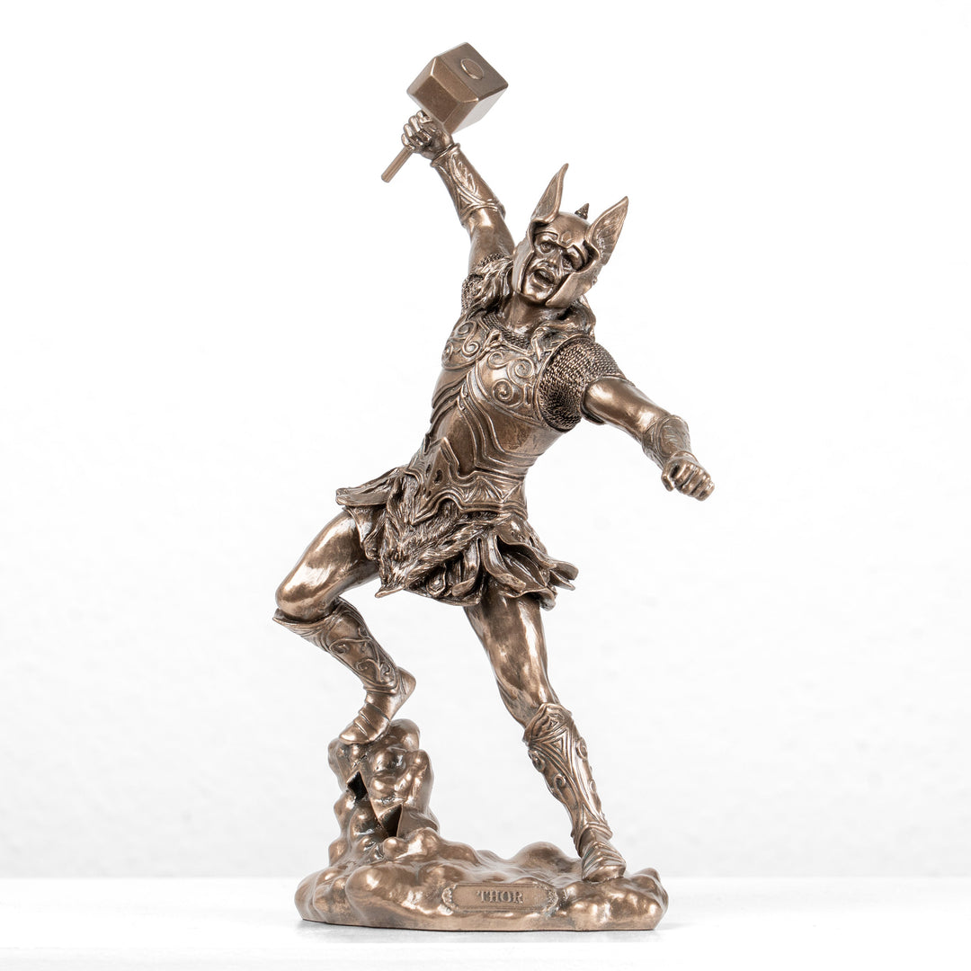 Thor Statue — Nordischer Donnergott mit Mjölnir (Kaltgussbronze-Skulptur)