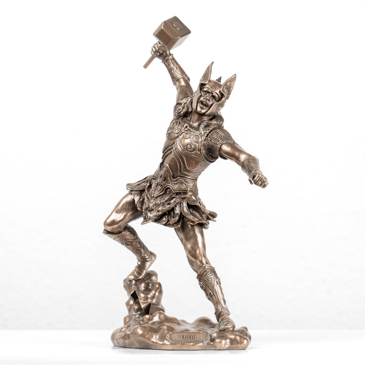 Thor Statue — Nordischer Donnergott mit Mjölnir (Kaltgussbronze-Skulptur)