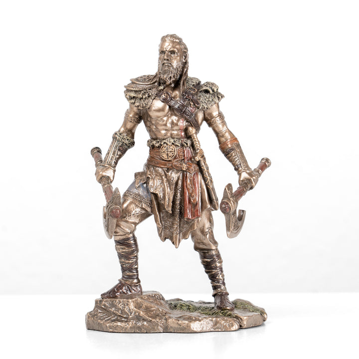 Wikinger-Krieger Statue mit zwei Äxten (Kaltgussbronze-Skulptur)