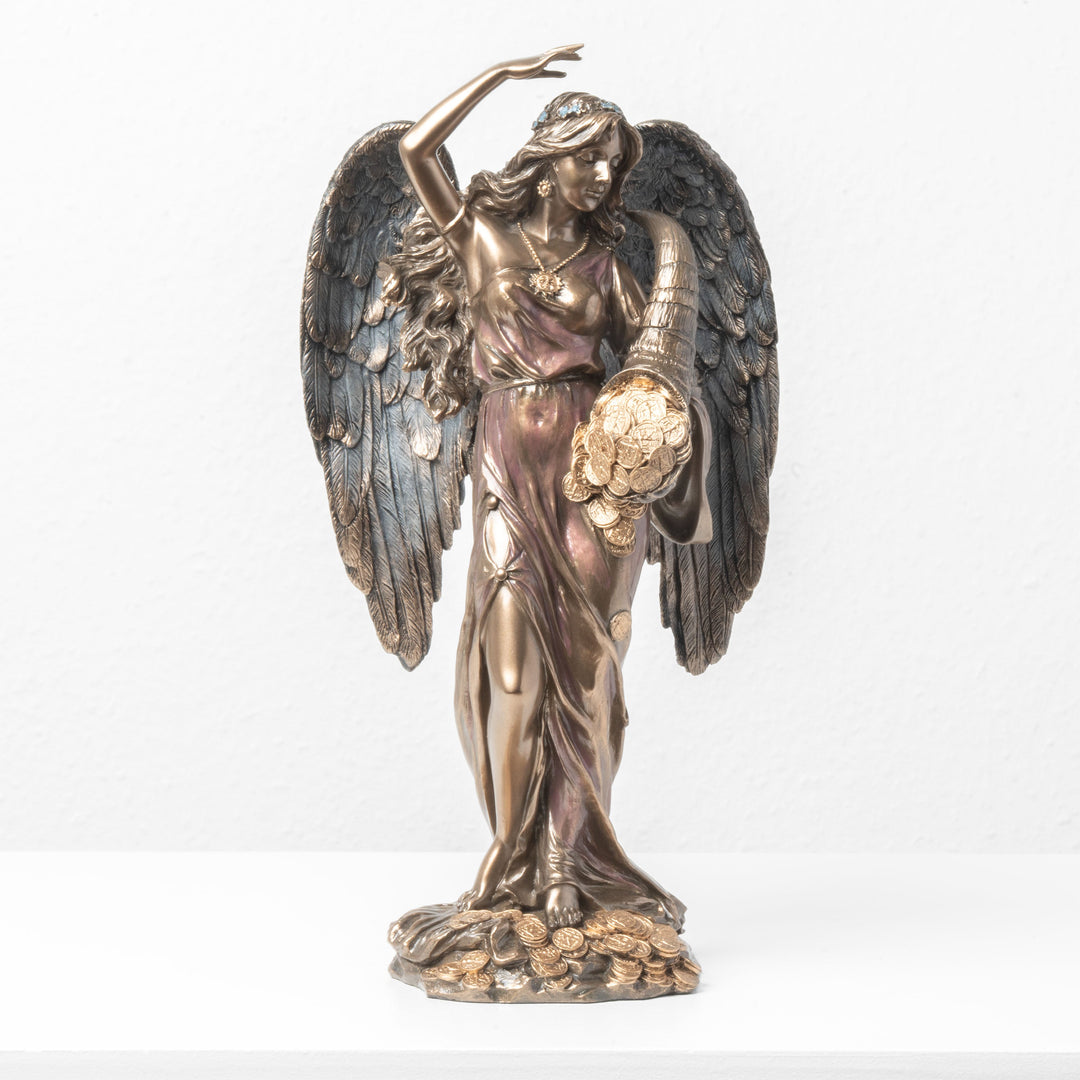 Geflügelte Fortuna Skulptur mit Füllhorn des Reichtums (Kaltguss-Bronze)