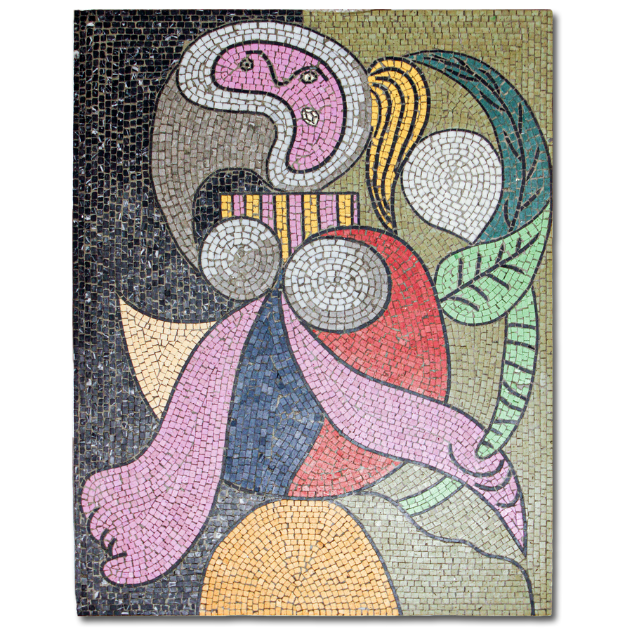 Frau mit Blume Zeitgenössisches Marmor-Mosaik (Picasso)