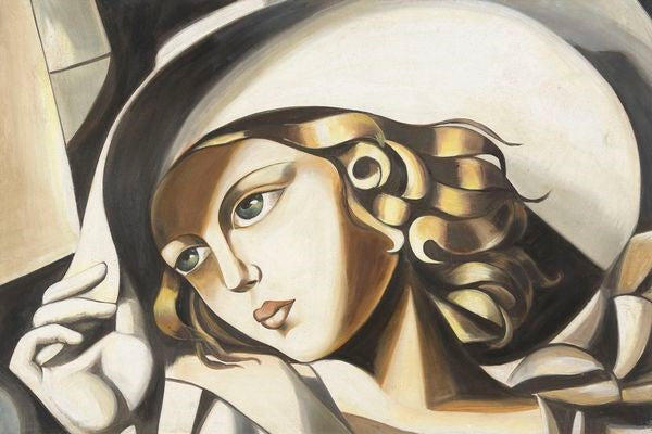 Junge Dame mit Handschuhen Zeitgenössisches Fresko Gemälde von Tamara de Lempicka