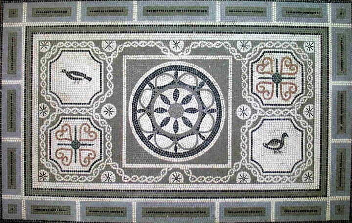 Geometrischer Teppich mit Vögeln Marmor-Mosaik